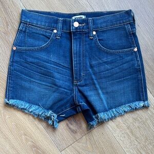 Wrangler Indigo Blue Frayed Hem Denim Shorts Stretch